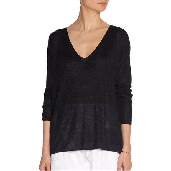 Theory Larlissa Linen blend boxy sweater black v-neck top lightweight Medium - Picture 1 of 5